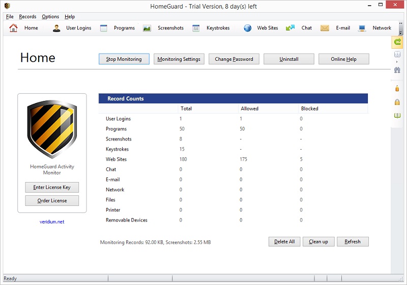 HomeGuard Activity Monitor screen shot