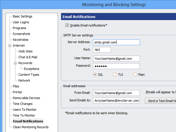 HomeGuard Email Settings, Gmail