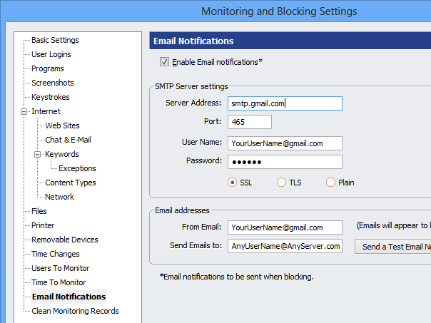 HomeGuard Activity Monitor Email Notifications Settings