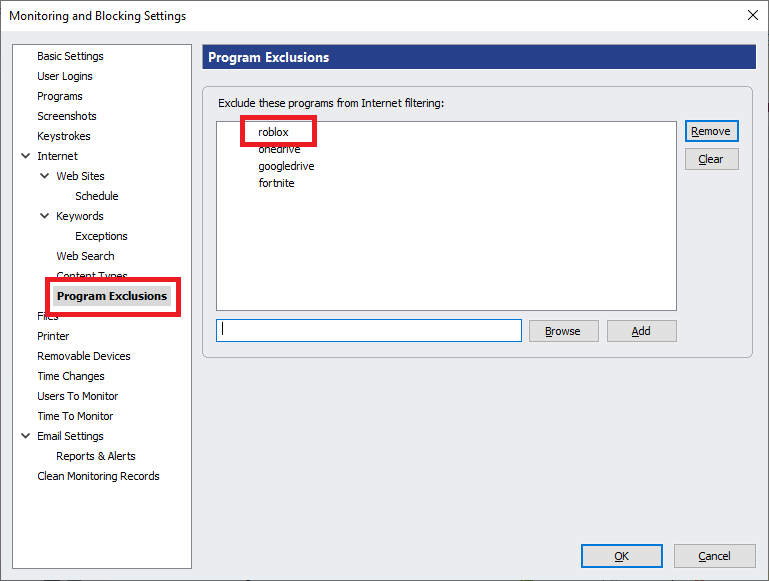 Exclude Roblox from web filtering in HomeGuard Professional