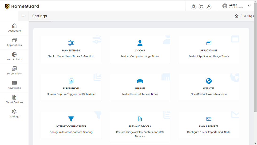 HomeGuard Monitoring Settings Page